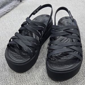 CROCS Black Women's Platform Strappy Sandals